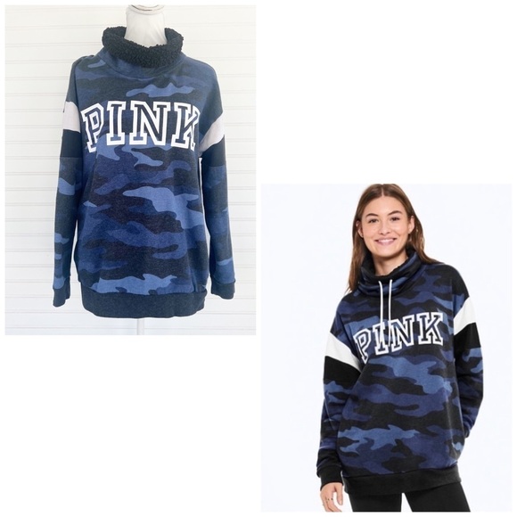 VS Pink Sherpa Lined Campus Cowl Neck Size Medium - Picture 2 of 11